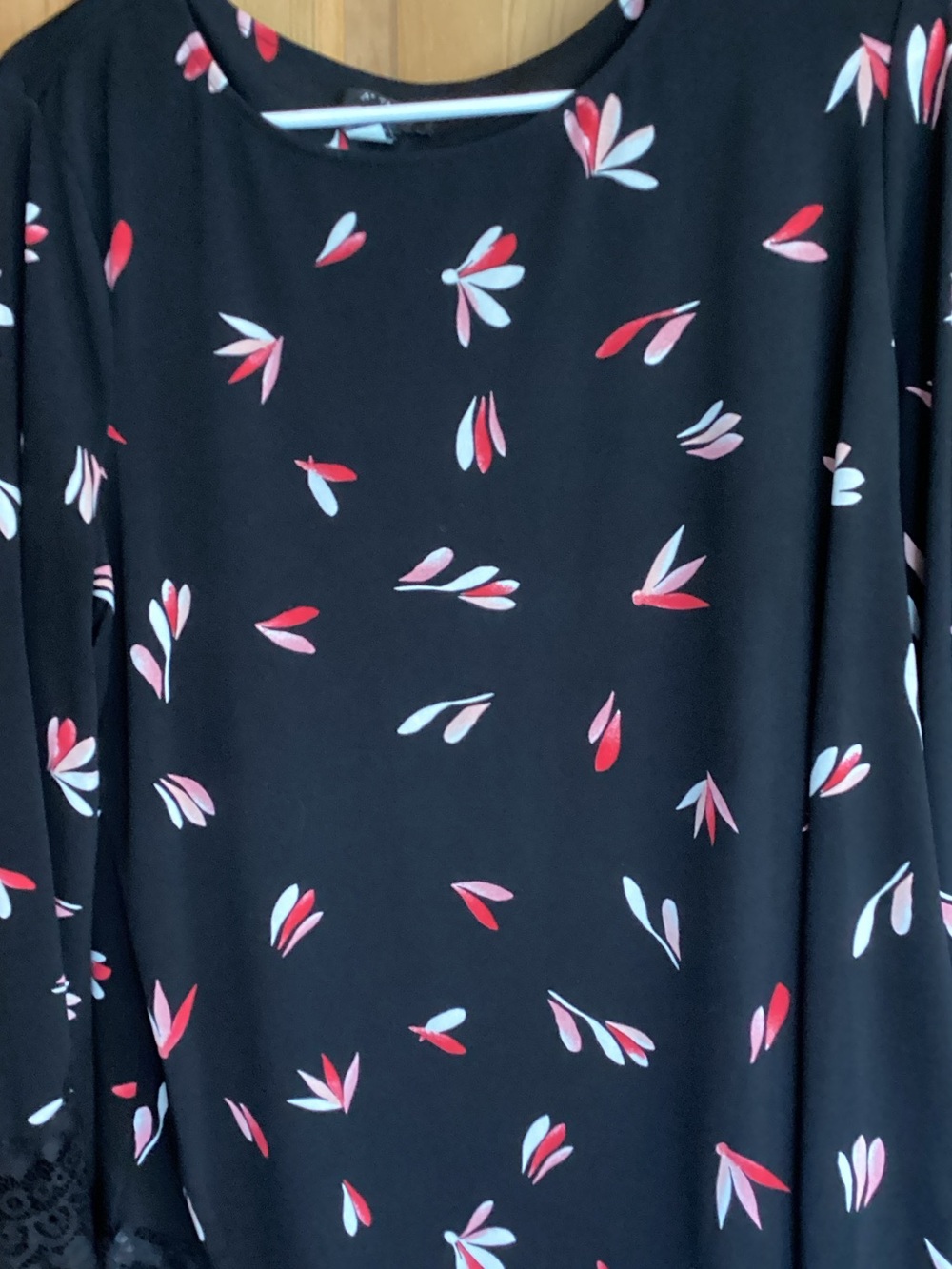 Alfani Black Tunic with Red and White Petal Print